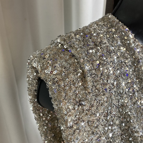 Zara ZW Collection Sequinned Dress Shoulder Pads Silver Size L - Picture 9 of 17